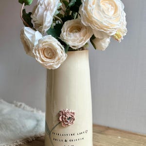 Large Personalized Ceramic Vase with Pink Peony Flower Handmade Pottery Centerpiece Wedding Gift Anniversary Decor Custom Name Gift Vase