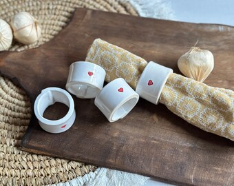 Heart engraved ceramic handmade napkin ring red heart gift for couple housewarming gift handmade table decor napkin ring anniversary gift