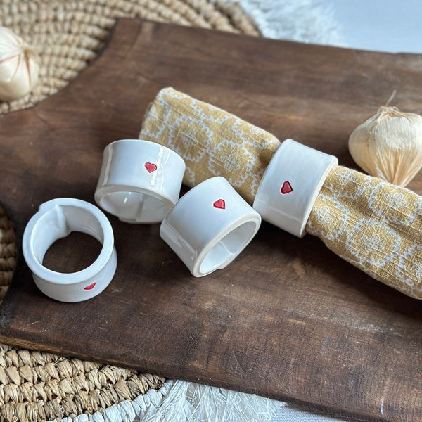 Heart engraved ceramic handmade napkin ring red heart gift for couple housewarming gift handmade table decor napkin ring anniversary gift