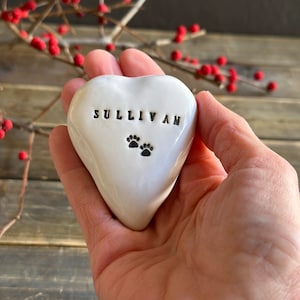 Pet Memorial Ceramic Heart Stone Engraved Ceramic Heart Stone with Your Pet Name Paw Print Pet keepsake Personalized Heart Pet Remembrance image 5