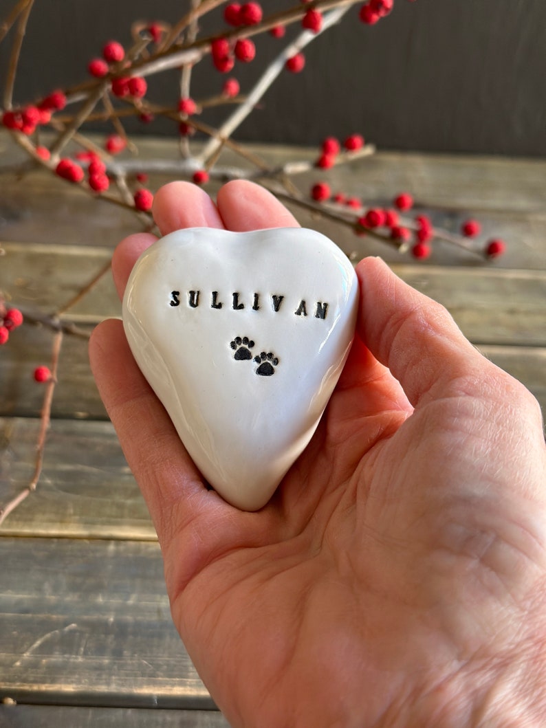 Pet Memorial Ceramic Heart Stone Engraved Ceramic Heart Stone with Your Pet Name Paw Print Pet keepsake Personalized Heart Pet Remembrance image 5