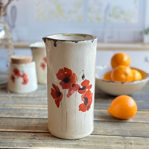 Red Poppy handmade ceramic Carafe Ceramic Poppy pourer Housewarming Gift image 1