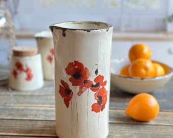 Red Poppy handmade ceramic Carafe Ceramic Poppy pourer Housewarming Gift
