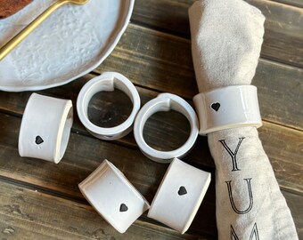 Heart engraved ceramic handmade napkin ring black heart gift for couple housewarming gift handmade table decor napkin ring anniversary gift