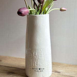 Personalized Treeline Vase — Handmade Ceramic Anniversary or Wedding Vase — Custom Names & Date