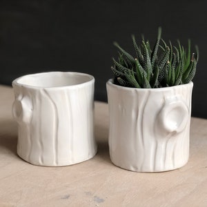 Handmade Ceramic white woodgrain planter housewarming gift modern succulent white planter Woodgrain planter RUSHnot personalized