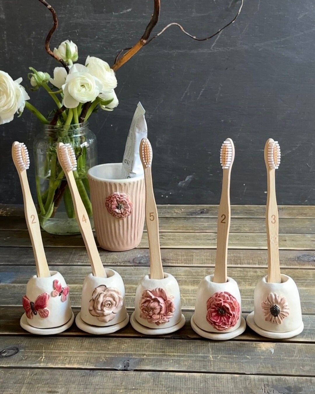 Handmade Individual Toothbrush Holder Flower Butterly Boho Bathroom ...