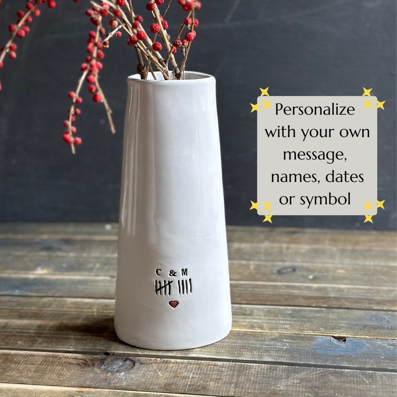 Custom anniversary gift for wife or couple personalized handmade ceramic flower vase personalized wedding gift custom engraved flower vase