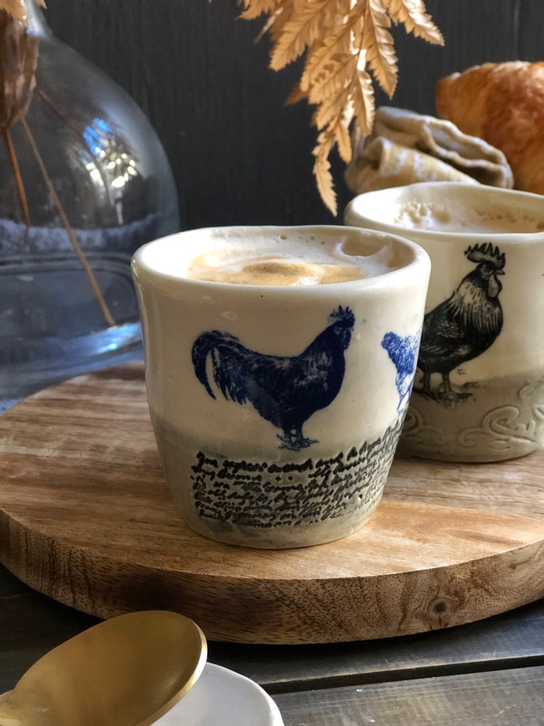 Bauernhof Sammeltasse, blaue Hahn Tasse, Cappuccino-Tasse, handgemachte Keramik Espresso-Tasse, Macchiato-Tasse, Geschenke für Kaffee-Liebhaber, Teetasse Bild 1