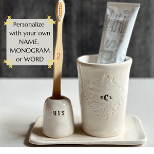 Handmade ceramic bathroom set personalized toothbrush holder tray cup set