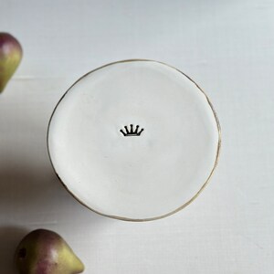 Mini pedestal cake stand with crown engraving mini-cake pedestal plate gift for her coffeetime handmade ceramic queen lover cupcake stand image 8