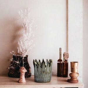 Silver crown handmade ceramic tealight holder votice holder & match cloche gift set crown home decor housewarming gift crown tealight holder image 8