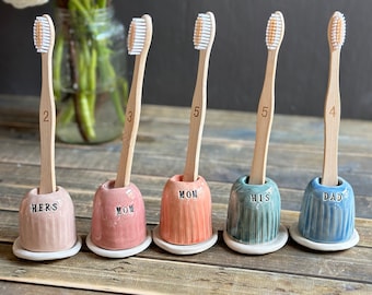 Personalized handmade Toothbrush holder ceramic rainbow toothbrush holder custom bathroom decor gift engraved ceramic toothbrush holder