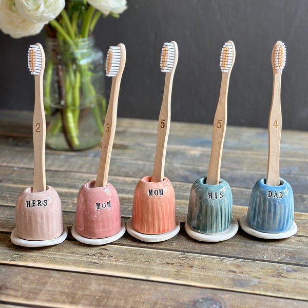 Personalized handmade Toothbrush holder ceramic rainbow toothbrush holder custom bathroom decor gift engraved ceramic toothbrush holder