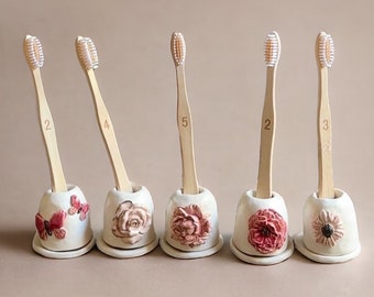 Handmade individual toothbrush holder flower butterly boho bathroom decor housewarming gift toothbrush set gift for couple toothbrush holder