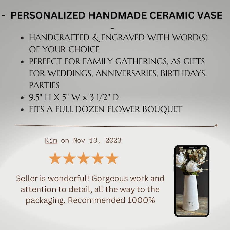 Custom anniversary gift for wife or couple personalized handmade ceramic flower vase personalized wedding gift custom engraved flower vase image 7