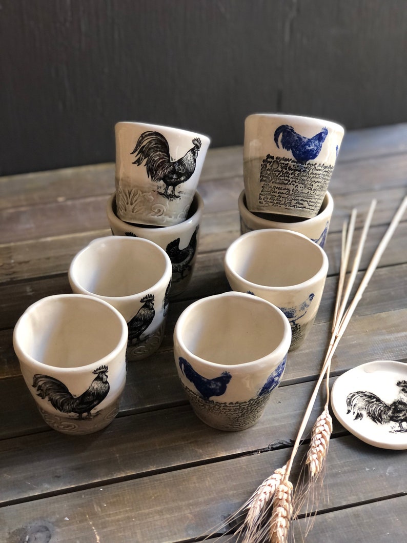 Bauernhof Sammeltasse, blaue Hahn Tasse, Cappuccino-Tasse, handgemachte Keramik Espresso-Tasse, Macchiato-Tasse, Geschenke für Kaffee-Liebhaber, Teetasse Bild 7