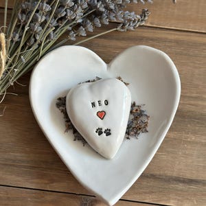 Pet Memorial Ceramic Heart Stone  Engraved Ceramic Heart Stone with Your Pet Name Paw Print Pet keepsake Personalized Heart Pet Remembrance