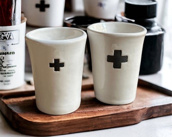 Handmade Ceramic Engraved Cup Swiss Cross Lover Tumbler Set Minimalist Home decor Handcrafted Gift for Modern Kitchen Swiss Cross Cup