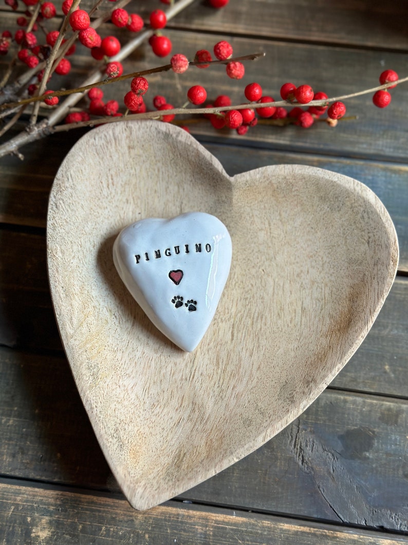 Pet Memorial Ceramic Heart Stone Engraved Ceramic Heart Stone with Your Pet Name Paw Print Pet keepsake Personalized Heart Pet Remembrance image 2