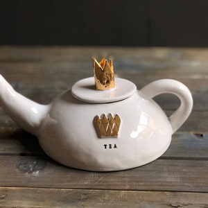 New Gold Bara Collection small teapot. 20 oz teapot.  handmade ceramic teapot. crown teapot. (pre-order)