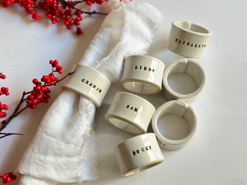 Custom ceramic Napkin Rings handmade engraved napkin ring family housewarming present ceramic gift for party event  napkin ring