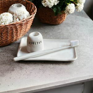 Handmade ceramic bathroom set personalized toothbrush holder tray cup set