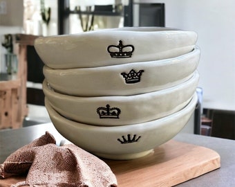 Handmade ceramic crown bowl dessert and snack bowls housewarming gift handcrafted bowls for queen lover crown stamped decor handmade bowl