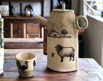 Handmade ceramic farm decor teapot Vintage Sheep teapot Farmhouse teapot