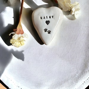 Pet Memorial Ceramic Heart Stone Engraved Ceramic Heart Stone with Your Pet Name Paw Print Pet keepsake Personalized Heart Pet Remembrance image 10