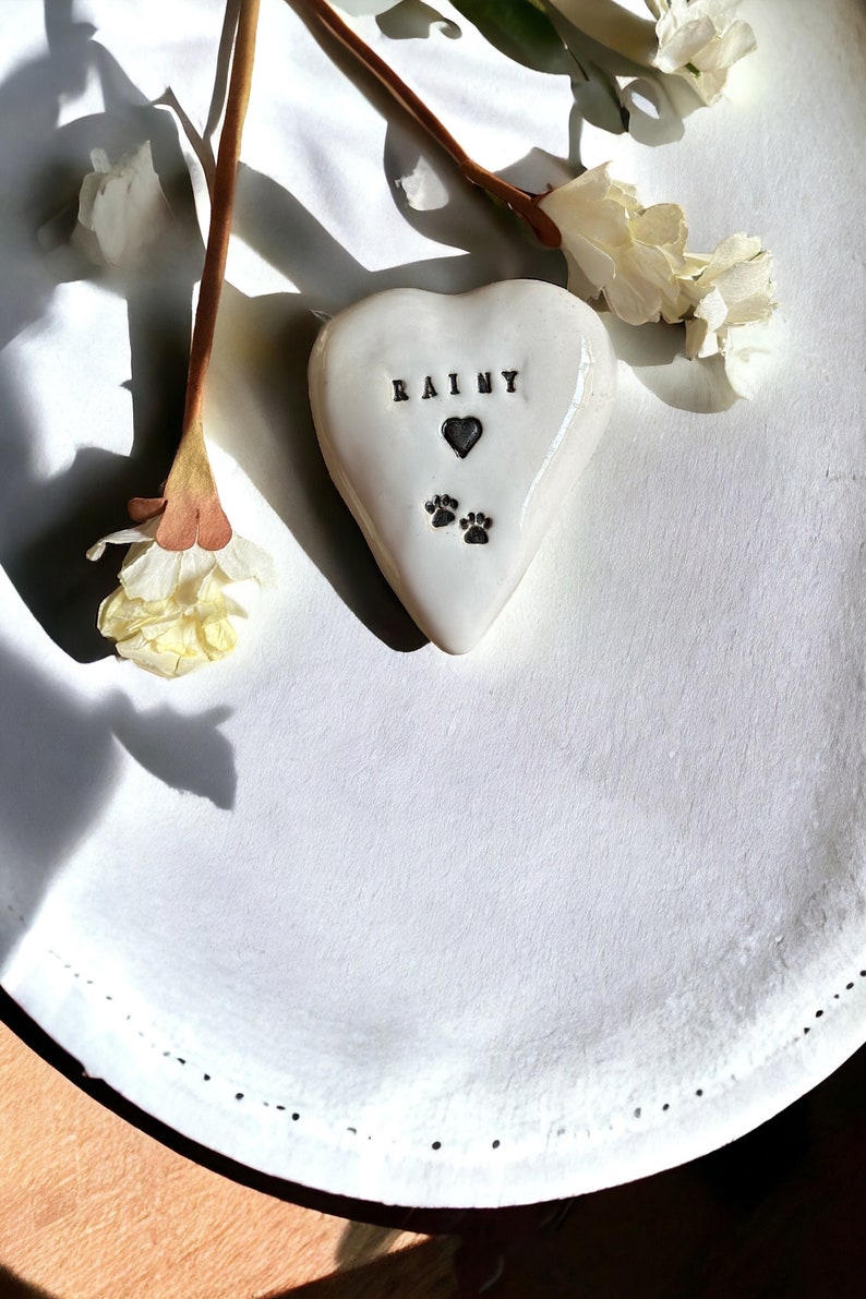 Pet Memorial Ceramic Heart Stone Engraved Ceramic Heart Stone with Your Pet Name Paw Print Pet keepsake Personalized Heart Pet Remembrance image 10