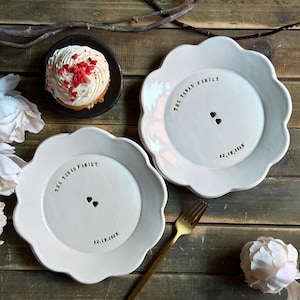 Wedding plate Personalized handmade ceramic 7&quot;  custom engraved wedding plate scalloped personalized anniversary plate gift for couple plate