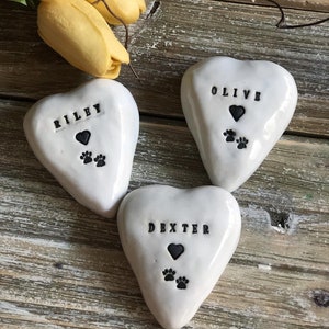 Pet Memorial Ceramic Heart Stone Engraved Ceramic Heart Stone with Your Pet Name Paw Print Pet keepsake Personalized Heart Pet Remembrance image 4