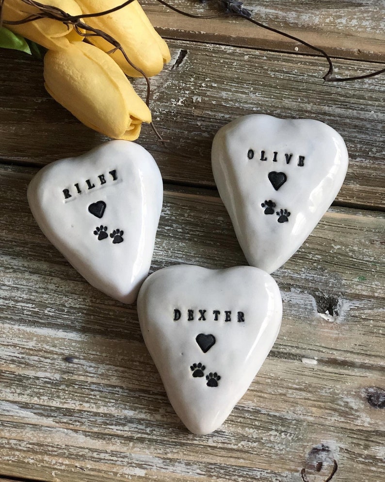 Pet Memorial Ceramic Heart Stone Engraved Ceramic Heart Stone with Your Pet Name Paw Print Pet keepsake Personalized Heart Pet Remembrance image 4