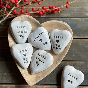 Pet Memorial Ceramic Heart Stone Engraved Ceramic Heart Stone with Your Pet Name Paw Print Pet keepsake Personalized Heart Pet Remembrance image 1