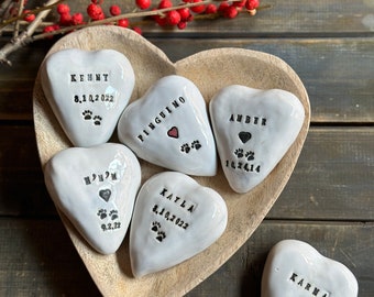 Pet Memorial Ceramic Heart Stone  Engraved Ceramic Heart Stone with Your Pet Name Paw Print Pet keepsake Personalized Heart Pet Remembrance