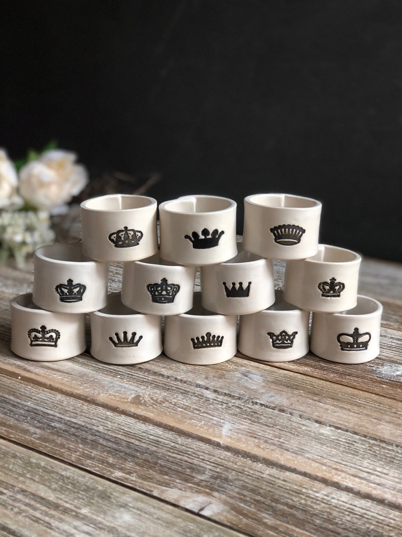 Crown ceramic handmade napkin ring crown table decor gift for queen mom handmade housewarming couple gift for mothers day napkin ring Full set of 12