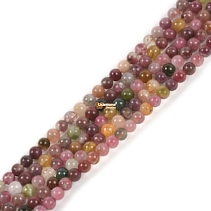 4mm Natural Multi-color Tourmaline round loose gemstone beads jewelry making DIY 16&quot;