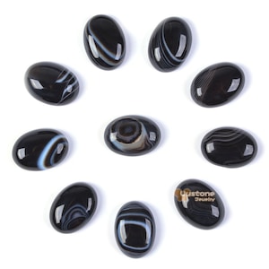 18mm Black banded agate agate gemstone oval cab cabochon