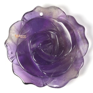 g2567.8 35mm Natural Amethyst carved flower pendant bead Jewellery Making