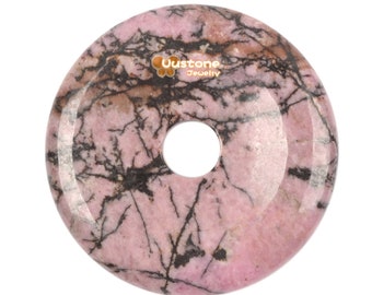 Matrice Rhodonite 50mm paix beignet disque porte-bonheur pendentif cristal cercle perles pour la fabrication de bijoux