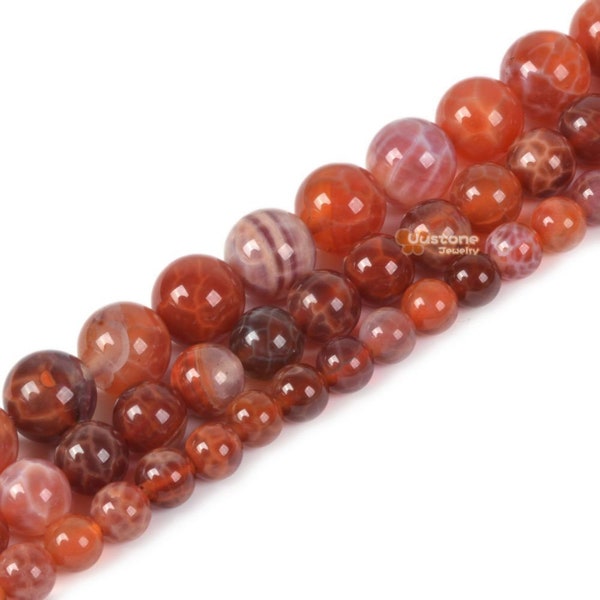 Crab Fire Agate round ball loose gemstone beads 6mm 8mm 10mm