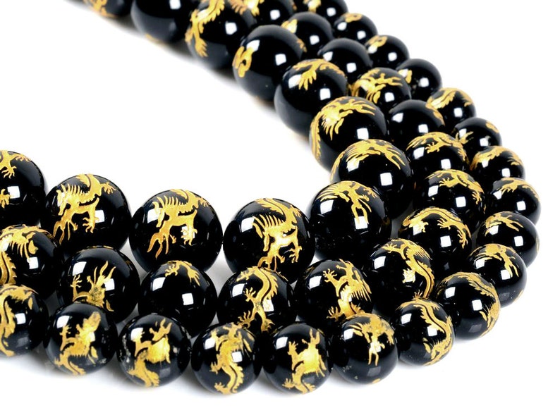 Carved black agate dragon round spacer loose beads 15.5 10mm 12mm 14mm