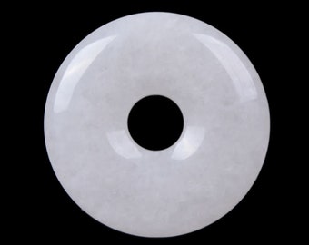 g0128.10 30mm White jade donut gemstone pendant focal bead