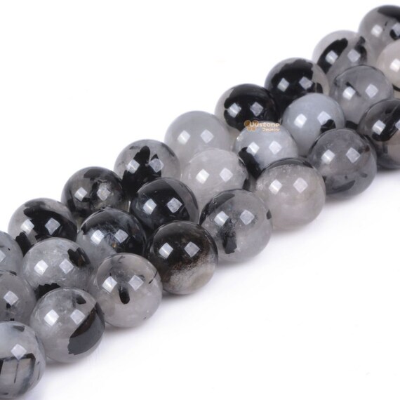 BLACK RUTILATED QUARTZ ROUND GEMSTONE BEADS 4mm 6mm /& 8mm