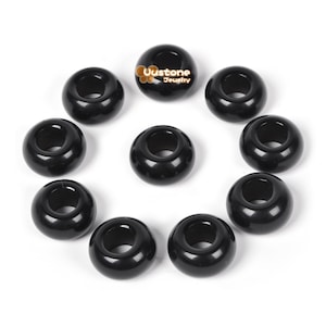 14mm Natural Black Obsidian Universal Large Hole Rondelle Bead for Bracelet DIY Jewelry Making