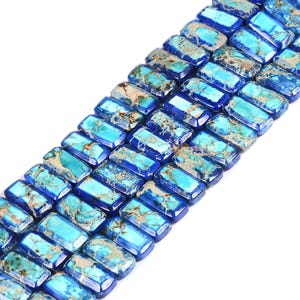 Jaspe de sedimento marinho azul tingido de 20 mm, retângulo plano, 2 furos, contas soltas para kit de fabricação de pulseiras de 8"