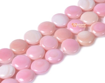 02008 12mm Natural Pink Conch shell charm coin disc loose beads 16"