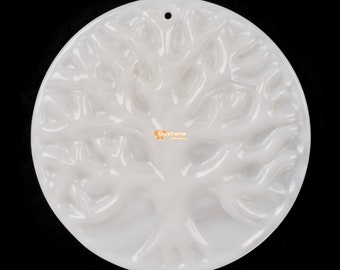 Pendentif rond en nacre blanche, 50mm, coquille de vadrouille, arbre de vie, perle