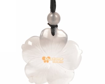 28mm hecho a mano Ágata gris tallada Hawaii Flower Pendant Bead